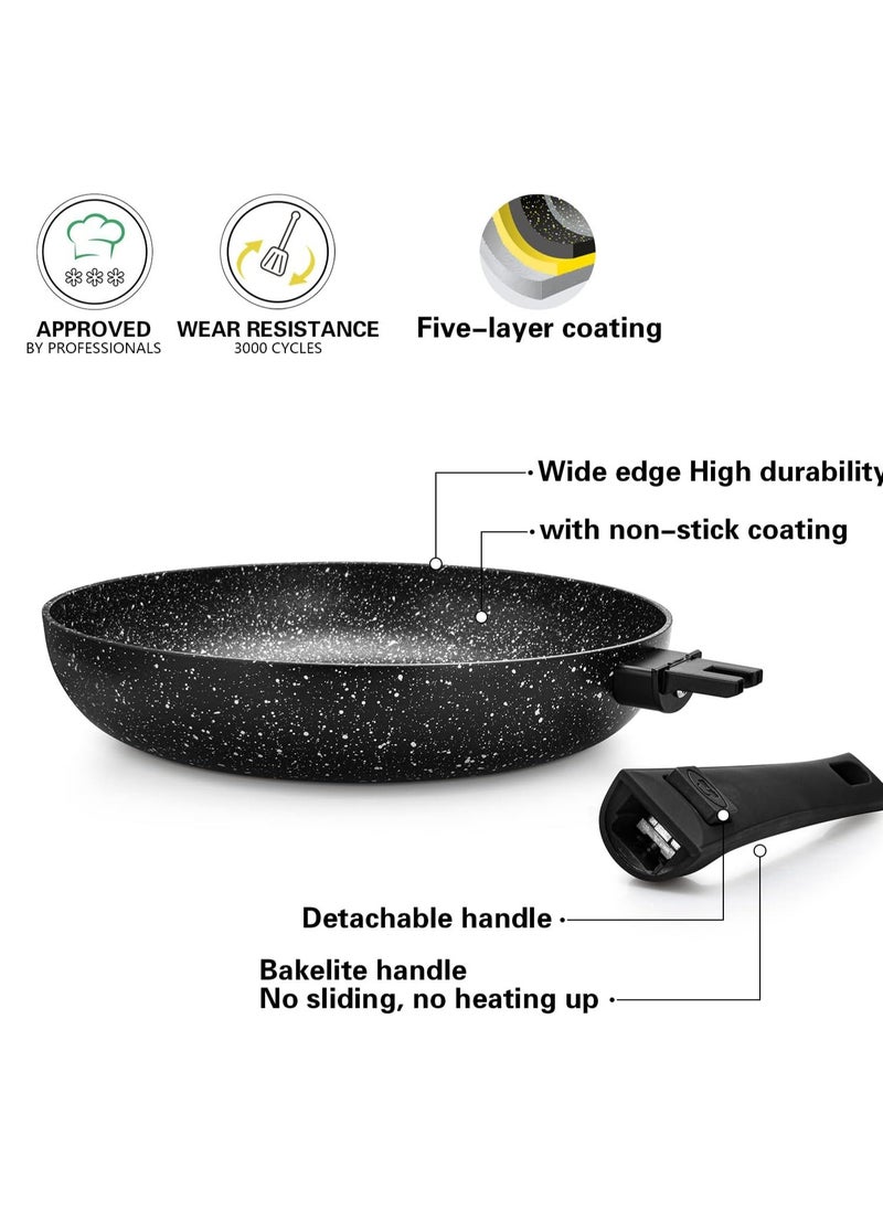 Non Stick Frying Pan - 20cm, 24cm, 28cm - Detachable Handle, Aluminum Ceramic Coating Frypan Fiore Series, Induction Bottom Technology with Bakelite Handle, Multi-Purpose Frying Pan