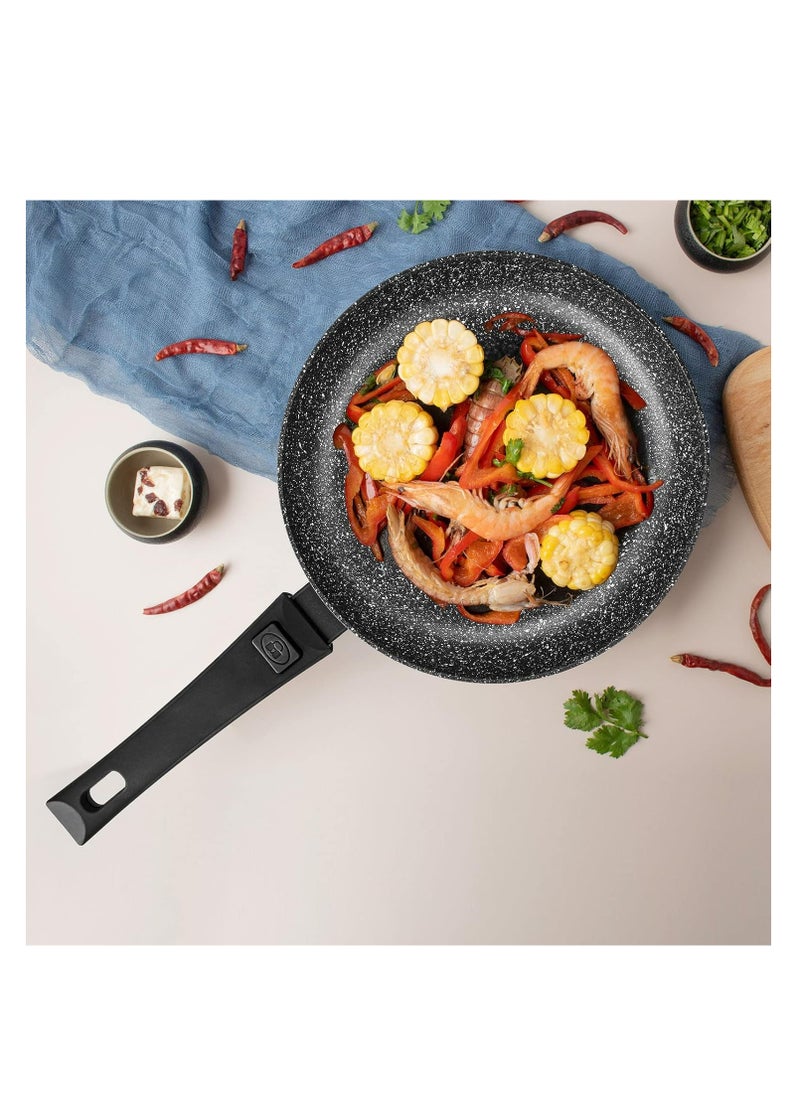 Non Stick Frying Pan - 20cm, 24cm, 28cm - Detachable Handle, Aluminum Ceramic Coating Frypan Fiore Series, Induction Bottom Technology with Bakelite Handle, Multi-Purpose Frying Pan