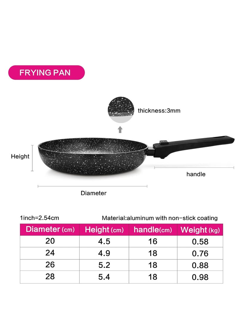 Non Stick Frying Pan - 20cm, 24cm, 28cm - Detachable Handle, Aluminum Ceramic Coating Frypan Fiore Series, Induction Bottom Technology with Bakelite Handle, Multi-Purpose Frying Pan