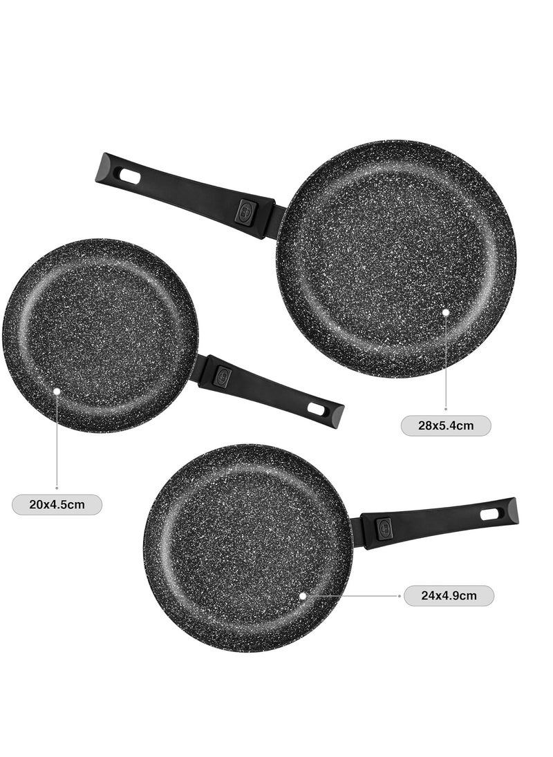 Non Stick Frying Pan - 20cm, 24cm, 28cm - Detachable Handle, Aluminum Ceramic Coating Frypan Fiore Series, Induction Bottom Technology with Bakelite Handle, Multi-Purpose Frying Pan