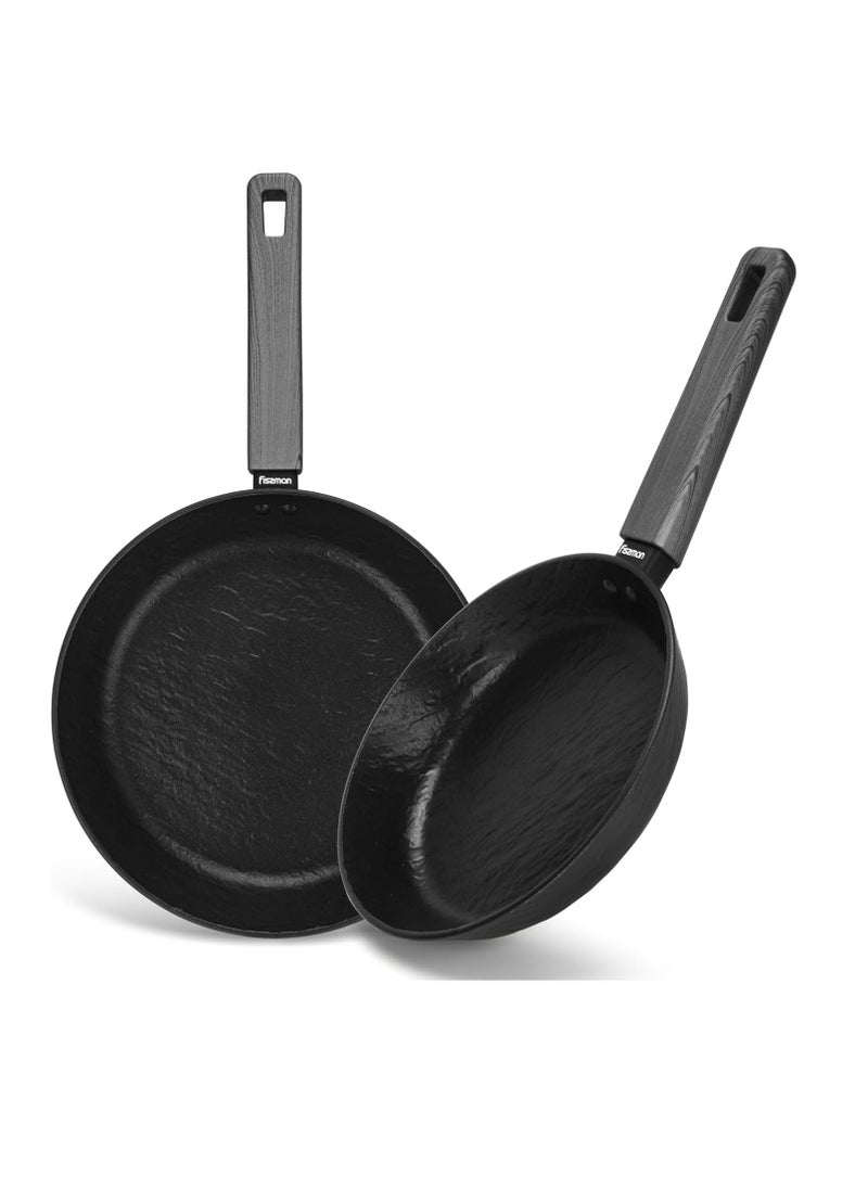 2-Piece Frying Pan 20cm And 26cm, Aluminum Non Stick Coating Vela Rock Series | Induction Bottom Technology | Ergonomic Bakelite Handle, PFOA Free Kitchen Cookware, for Omelets, Stir Frying