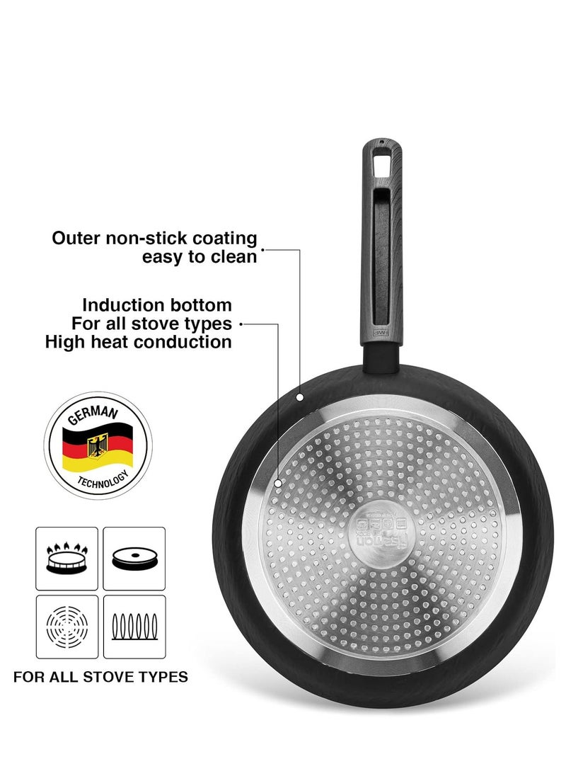 2-Piece Frying Pan 20cm And 26cm, Aluminum Non Stick Coating Vela Rock Series | Induction Bottom Technology | Ergonomic Bakelite Handle, PFOA Free Kitchen Cookware, for Omelets, Stir Frying