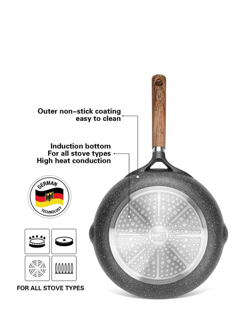 Fry Pan and Grill Pan Set Frying Pan 26cm And Grill Pan 28cm, with Pour Spouts, Aluminum Granite Greblon C2 Coating Frypan Milano Series, Induction Bottom for all Cooktops | Ergonomic Bakelite Handle | PFOA Free