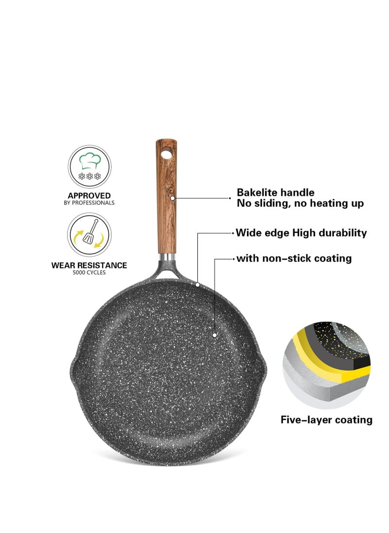 Fry Pan and Grill Pan Set Frying Pan 26cm And Grill Pan 28cm, with Pour Spouts, Aluminum Granite Greblon C2 Coating Frypan Milano Series, Induction Bottom for all Cooktops | Ergonomic Bakelite Handle | PFOA Free