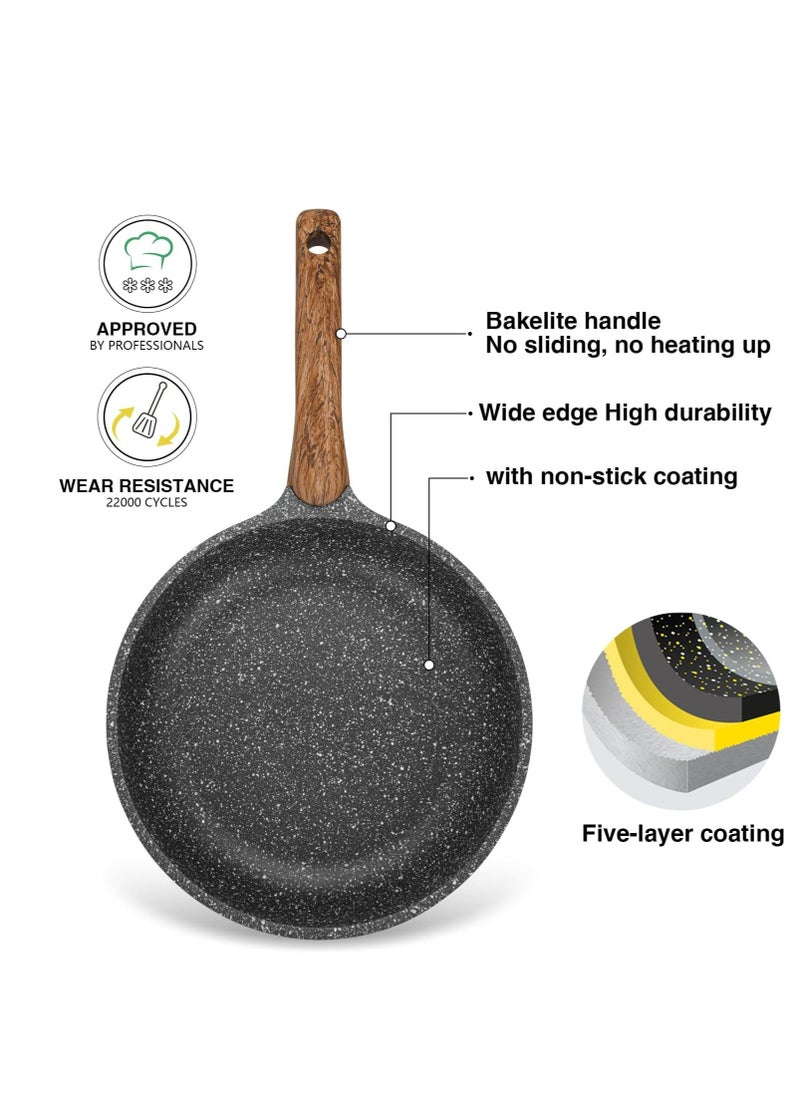 2-Piece Non Stick Frying Pan 24cm x 26cm, Aluminum Ceramic Coating Space Stone Series | Induction Bottom | Ergonomic Bakelite Handle | PFOA Free Kitchen Cookware | for Omelets, Stir Frying