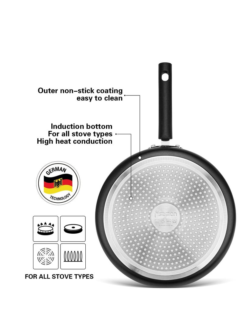 Deep Frying Pan 28cm with Glass Lid and Spatula, Aluminum Non Stick And Induction Bottom Technology