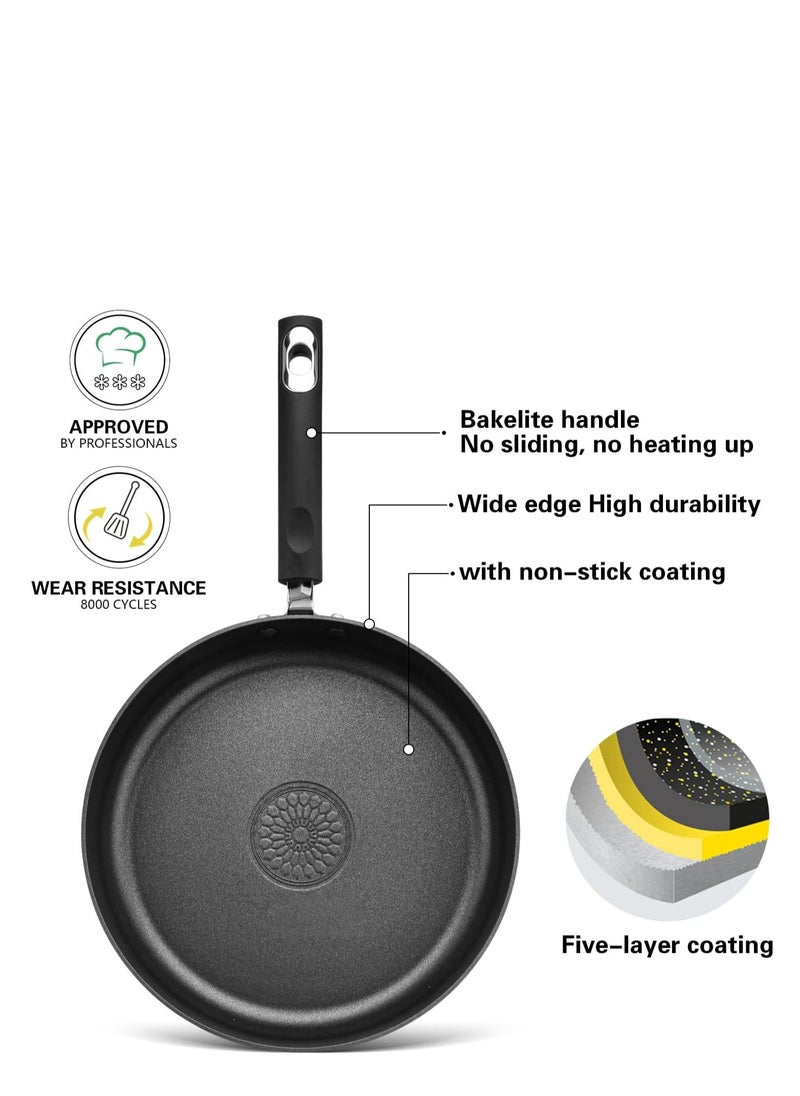 Deep Frying Pan 28cm with Glass Lid and Spatula, Aluminum Non Stick And Induction Bottom Technology