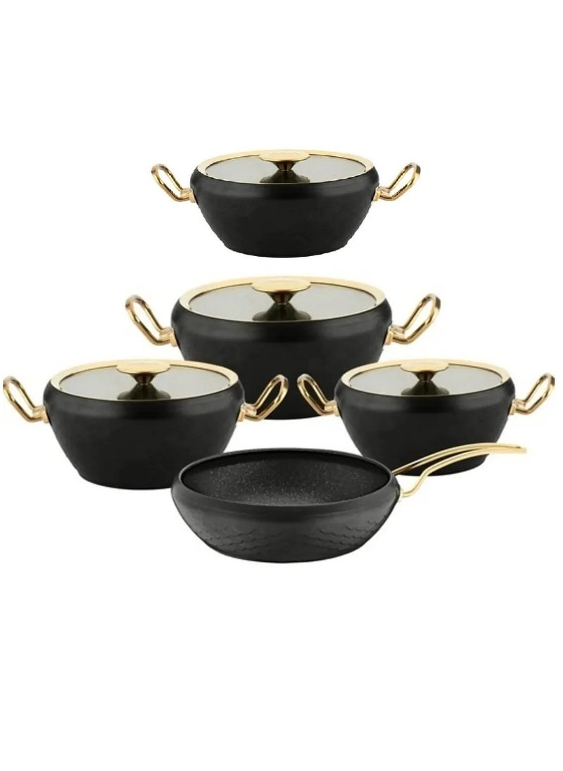 9pcs Granite Cookware set Mermaid Shape -Black Gold Color