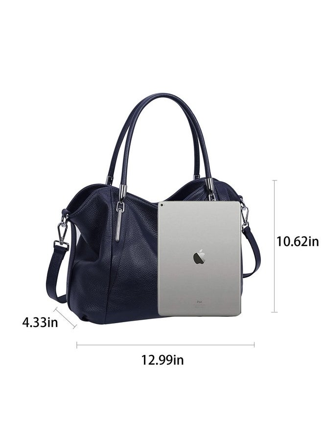 Genuine Leather Purses For Women Ladies Shoulder Handbags Top Handle Tote Bags Hobo Designer Satchel Crossbody Handbag (Navy Blue)
