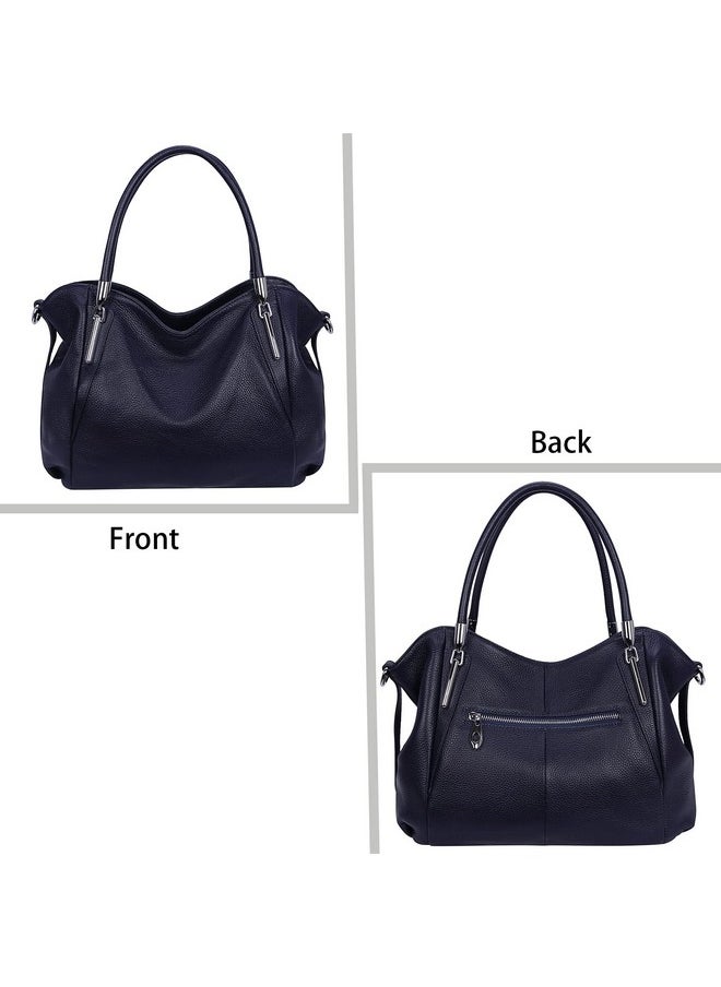 Genuine Leather Purses For Women Ladies Shoulder Handbags Top Handle Tote Bags Hobo Designer Satchel Crossbody Handbag (Navy Blue)