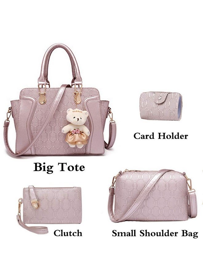 Women Ladies 4Pcs Handbag Set Tote Satchel Shoulder Bag Pu Top Handle Bag Purse Clutch Card Holder