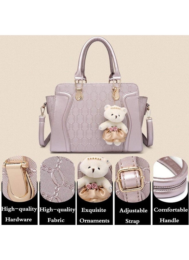 Women Ladies 4Pcs Handbag Set Tote Satchel Shoulder Bag Pu Top Handle Bag Purse Clutch Card Holder