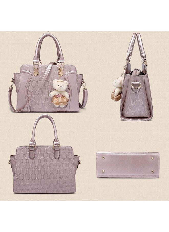 Women Ladies 4Pcs Handbag Set Tote Satchel Shoulder Bag Pu Top Handle Bag Purse Clutch Card Holder