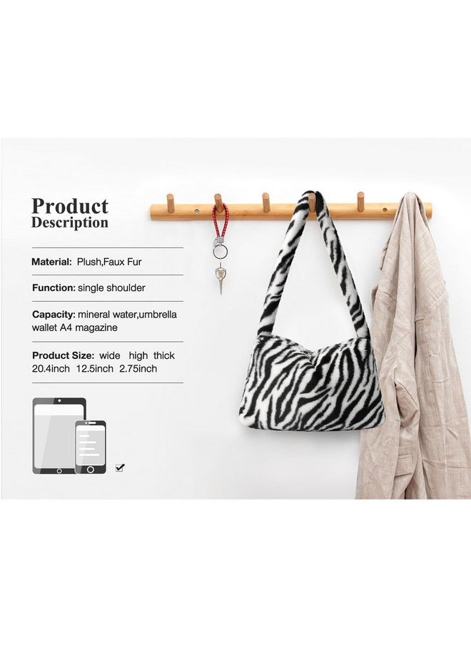 Fuzzy Tote Bag Y2K Fluffy Shoulder Bag Women Furry Purse Large Cute Plush Bag Ladies Faux Fur Bag For Autumn And Winter (Zebra)