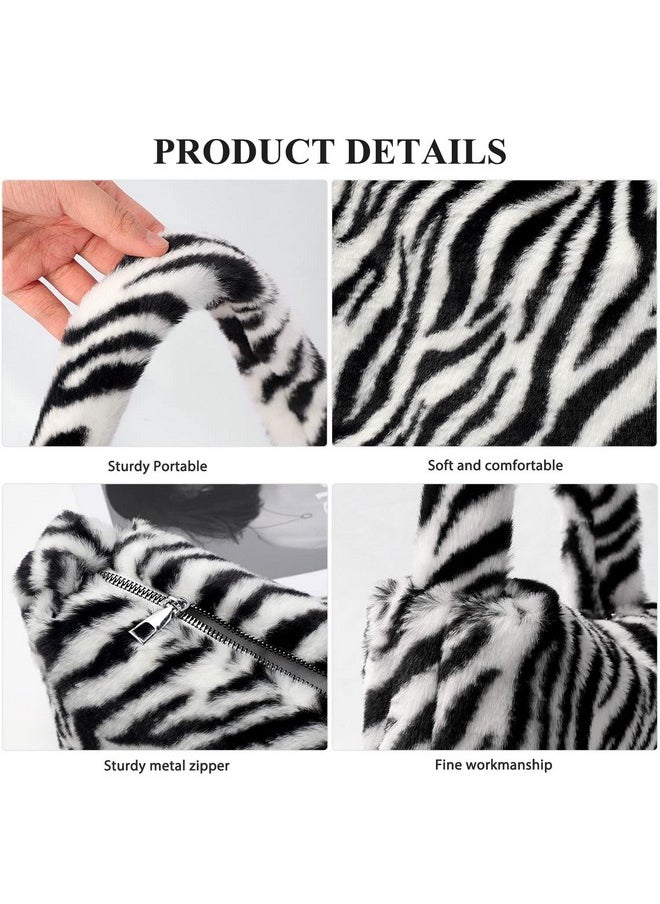 Fuzzy Tote Bag Y2K Fluffy Shoulder Bag Women Furry Purse Large Cute Plush Bag Ladies Faux Fur Bag For Autumn And Winter (Zebra)