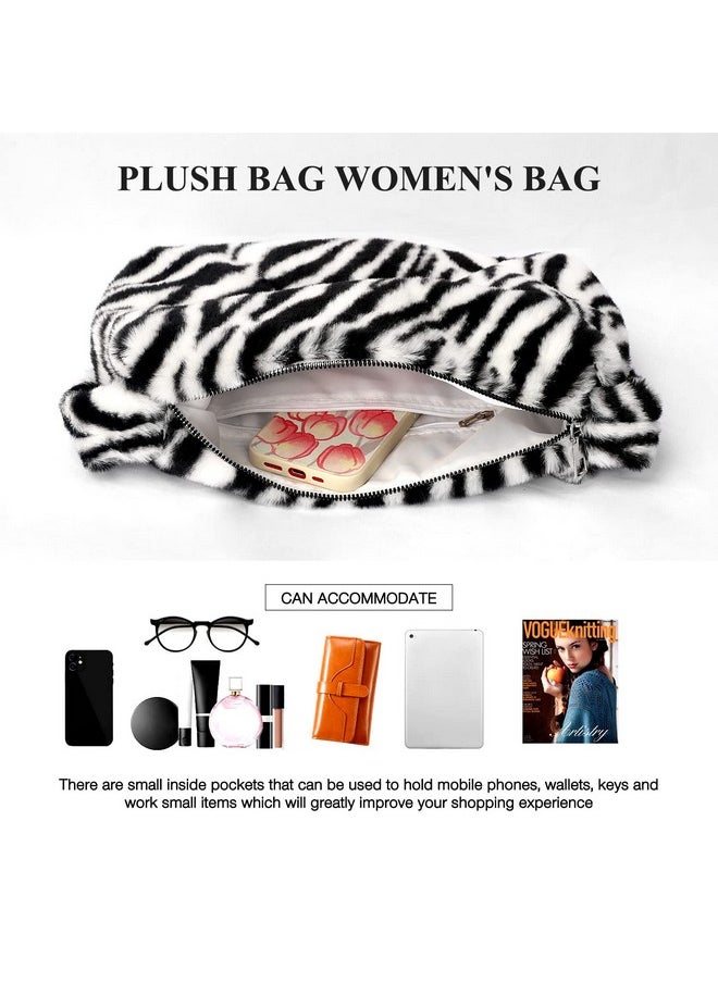 Fuzzy Tote Bag Y2K Fluffy Shoulder Bag Women Furry Purse Large Cute Plush Bag Ladies Faux Fur Bag For Autumn And Winter (Zebra)