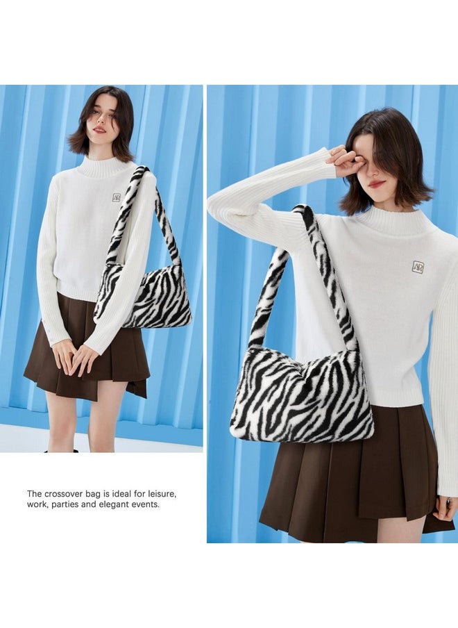Fuzzy Tote Bag Y2K Fluffy Shoulder Bag Women Furry Purse Large Cute Plush Bag Ladies Faux Fur Bag For Autumn And Winter (Zebra)