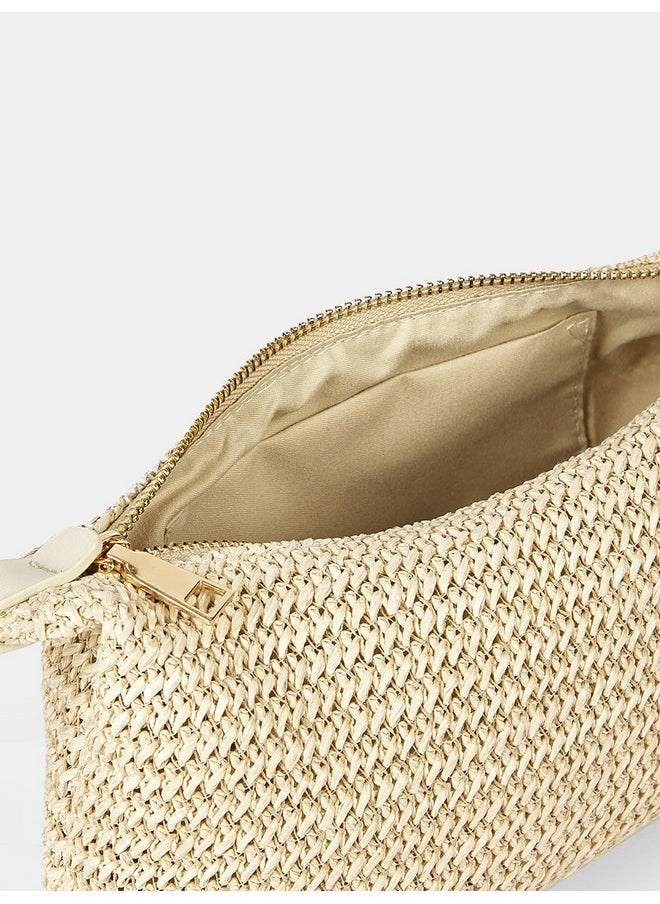 Women'S Straw Woven Shoulder Bag Tote Handbag Summer Beach Purse Beige One-Size