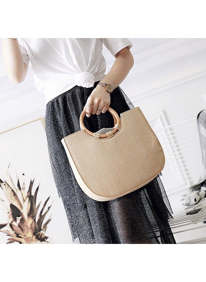 Womens Summer Beach Straw Handbag Casual Satchel Straw Bag Top Handle Tote Shoulder Handbag