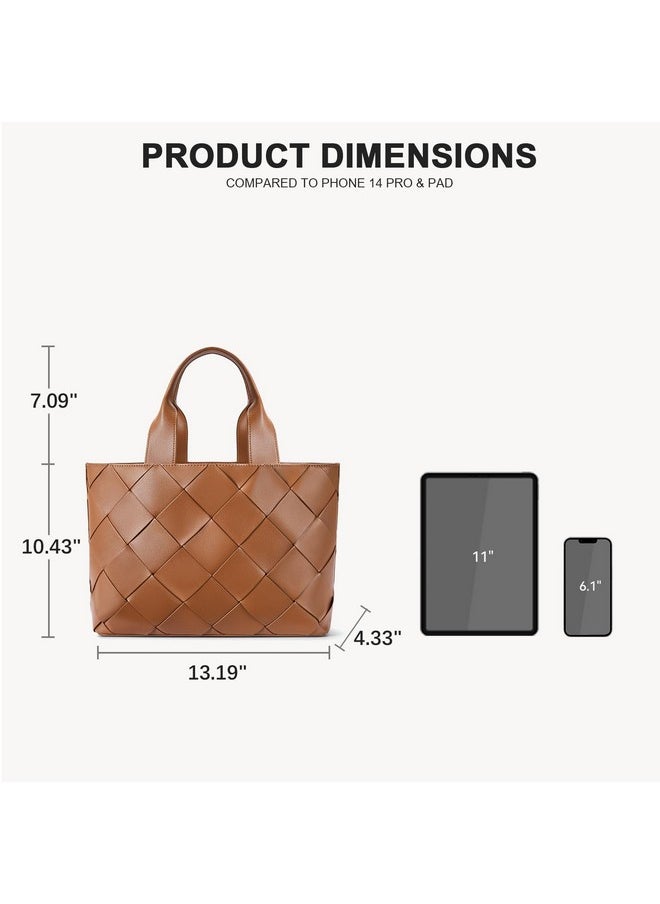 Woven Tote Bag For Women Top Handle Purses And Handbags Shoulder Purse With Zipper Brown