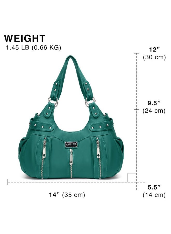 Purses For Women Large Hobo Bags Washed Vegan Leather Shoulder Bag Satchel Tote Top Handle Handbags, H129235, Turquoise Green