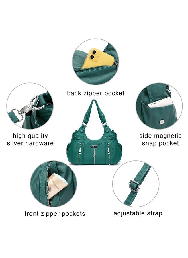 Purses For Women Large Hobo Bags Washed Vegan Leather Shoulder Bag Satchel Tote Top Handle Handbags, H129235, Turquoise Green