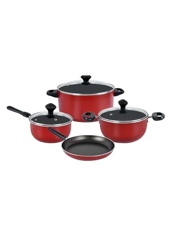 7 Piece Non-Stick Aluminium Cookware sets| Non Stick Aluminium | Casserole | Sauce Pan | Fry Pan - Red