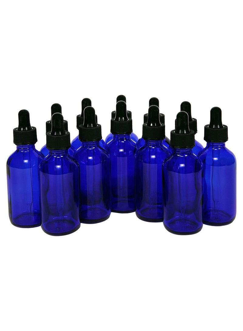 12-Piece Glass Bottles With Eye Droppers Blue