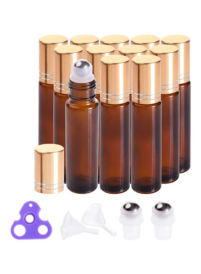 12-Piece Glass Roll-on Bottle With Label Brown/Gold