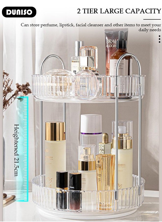 360° Rotating Makeup Organizer for Vanity, Bathroom Countertop Organizer Spinning Perfume Organizer, High-Capacity Cosmetic and Skincare Dresser Make Up Holder Rack, Clear Bathroom Counter Organizer for Cosmetics, Lipsticks, Spinning (2 Tier)