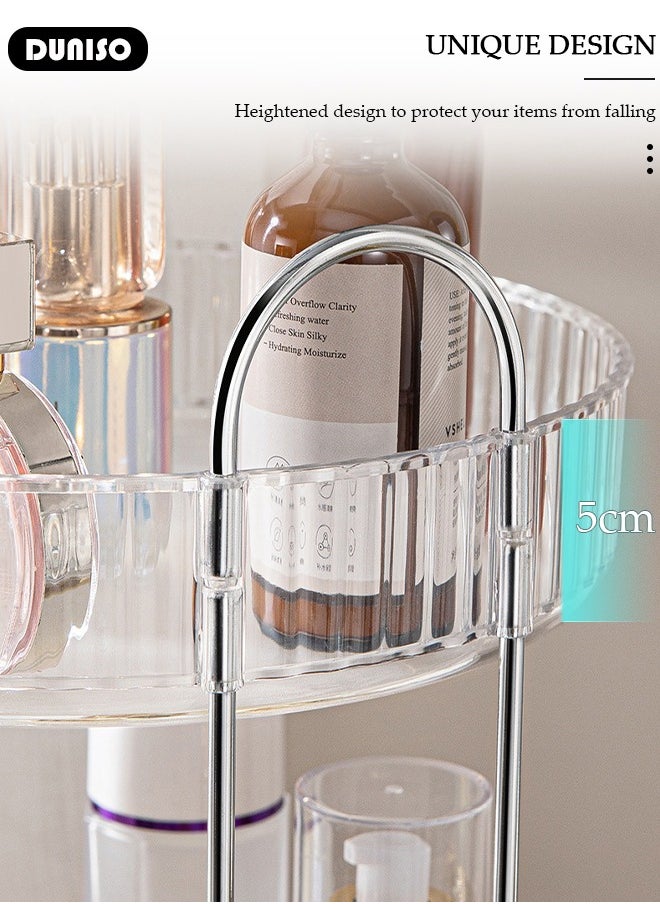 360° Rotating Makeup Organizer for Vanity, Bathroom Countertop Organizer Spinning Perfume Organizer, High-Capacity Cosmetic and Skincare Dresser Make Up Holder Rack, Clear Bathroom Counter Organizer for Cosmetics, Lipsticks, Spinning (2 Tier)