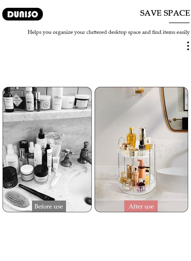 360° Rotating Makeup Organizer for Vanity, Bathroom Countertop Organizer Spinning Perfume Organizer, High-Capacity Cosmetic and Skincare Dresser Make Up Holder Rack, Clear Bathroom Counter Organizer for Cosmetics, Lipsticks, Spinning (2 Tier)