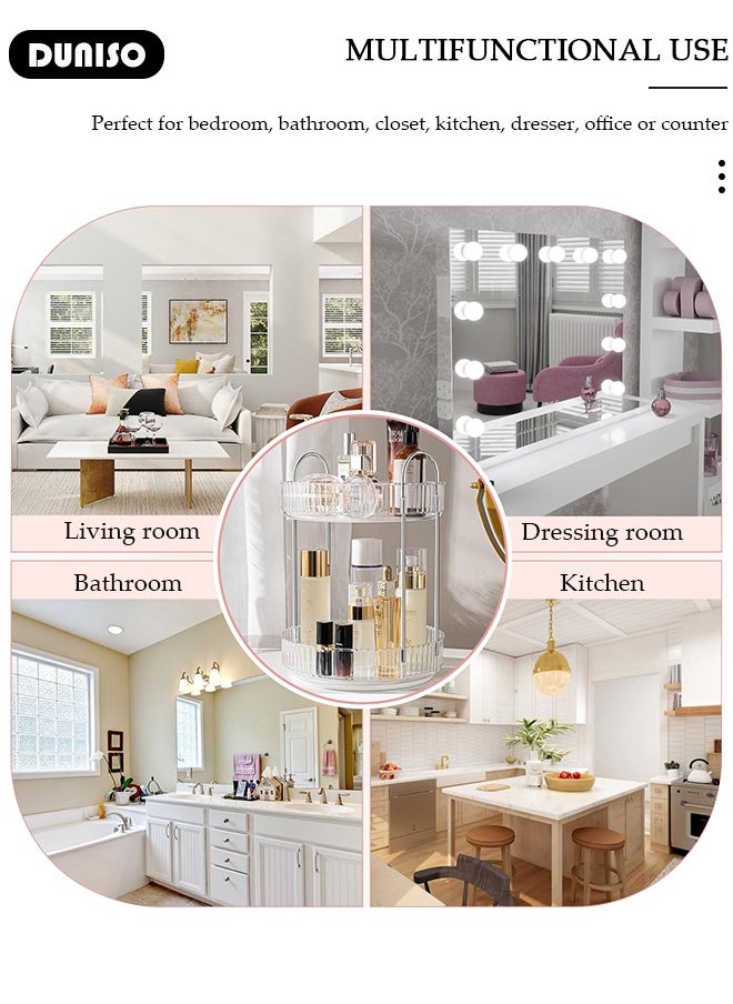 360° Rotating Makeup Organizer for Vanity, Bathroom Countertop Organizer Spinning Perfume Organizer, High-Capacity Cosmetic and Skincare Dresser Make Up Holder Rack, Clear Bathroom Counter Organizer for Cosmetics, Lipsticks, Spinning (2 Tier)