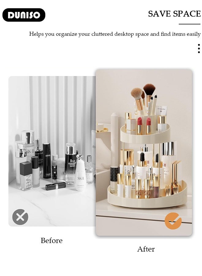 2 Tier Rotating Makeup Organizer,360° Spinning Storage Case,Large Capacity Bathroom Countertop Organizer, Cosmetic Storage & Bathroom Organizer for Skincare, Perfume, Beauty, Make up, Lipstick, Brushes