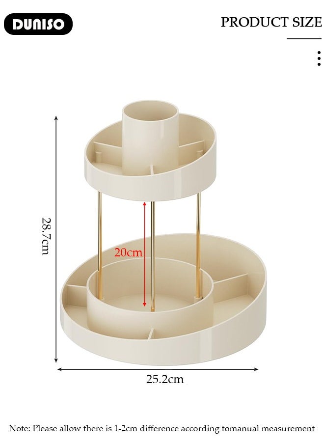 2 Tier Rotating Makeup Organizer,360° Spinning Storage Case,Large Capacity Bathroom Countertop Organizer, Cosmetic Storage & Bathroom Organizer for Skincare, Perfume, Beauty, Make up, Lipstick, Brushes