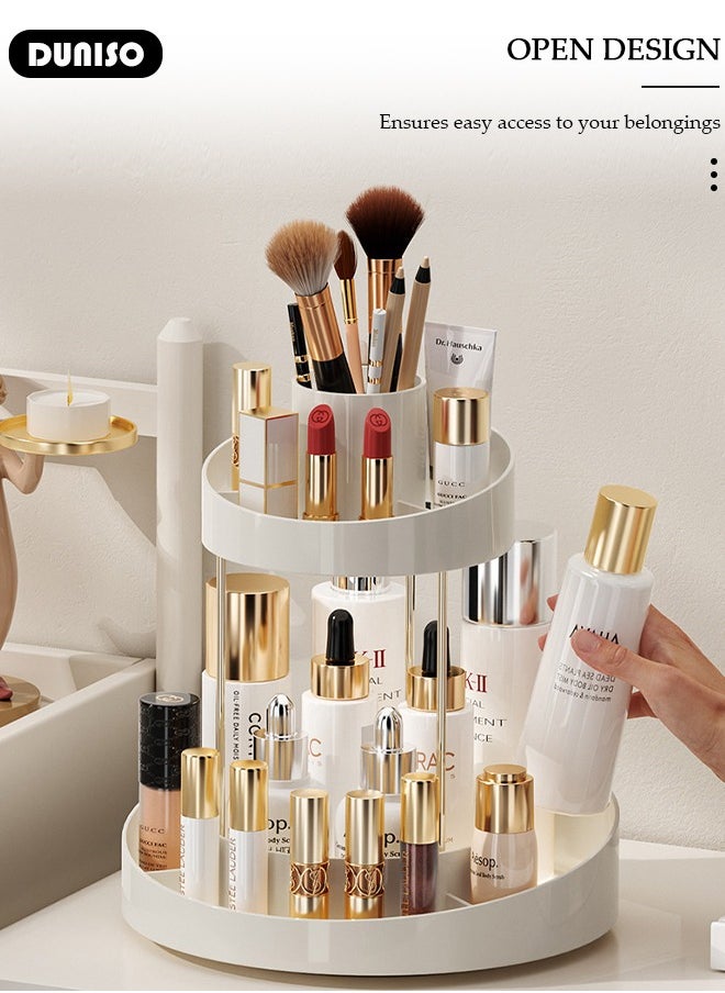 2 Tier Rotating Makeup Organizer,360° Spinning Storage Case,Large Capacity Bathroom Countertop Organizer, Cosmetic Storage & Bathroom Organizer for Skincare, Perfume, Beauty, Make up, Lipstick, Brushes