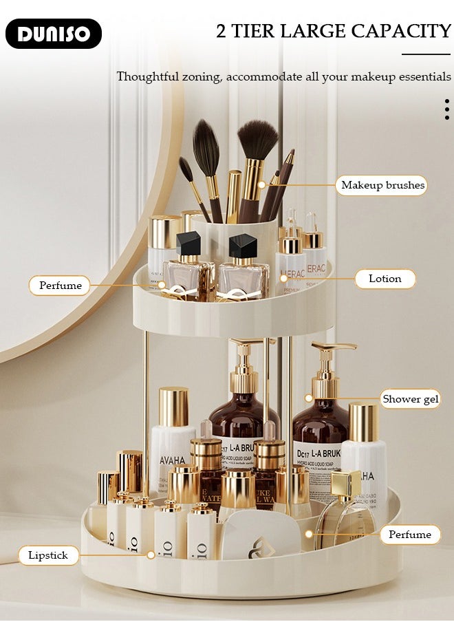 2 Tier Rotating Makeup Organizer,360° Spinning Storage Case,Large Capacity Bathroom Countertop Organizer, Cosmetic Storage & Bathroom Organizer for Skincare, Perfume, Beauty, Make up, Lipstick, Brushes