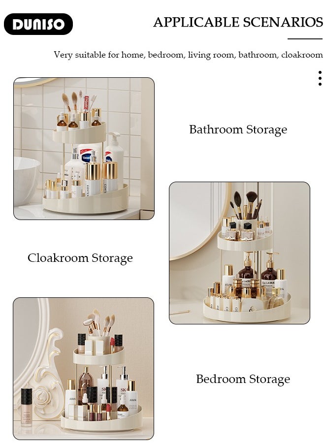 2 Tier Rotating Makeup Organizer,360° Spinning Storage Case,Large Capacity Bathroom Countertop Organizer, Cosmetic Storage & Bathroom Organizer for Skincare, Perfume, Beauty, Make up, Lipstick, Brushes