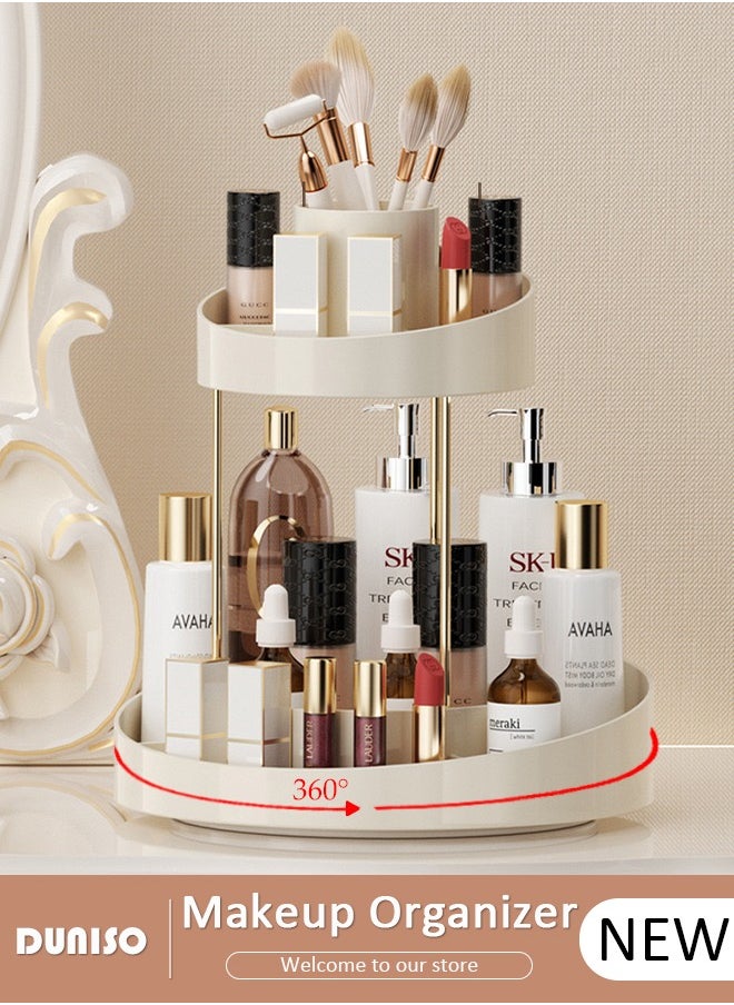 2 Tier Rotating Makeup Organizer,360° Spinning Storage Case,Large Capacity Bathroom Countertop Organizer, Cosmetic Storage & Bathroom Organizer for Skincare, Perfume, Beauty, Make up, Lipstick, Brushes