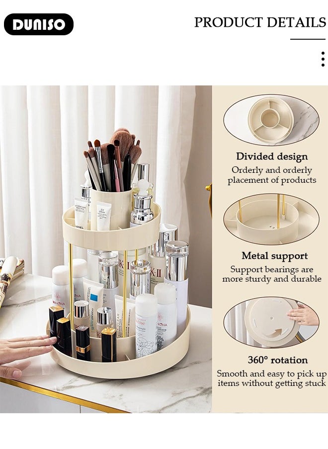 2 Tier Rotating Makeup Organizer,360° Spinning Storage Case,Large Capacity Bathroom Countertop Organizer, Cosmetic Storage & Bathroom Organizer for Skincare, Perfume, Beauty, Make up, Lipstick, Brushes