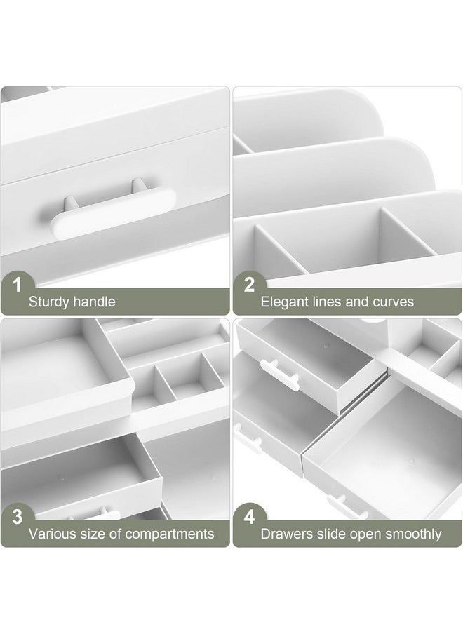 HOUSE OF QUIRK Makeup Organiser Cosmetic Storage Box, Make Up Organizer Dressing Table Plastic Cosmetics Holder With Drawer (White)