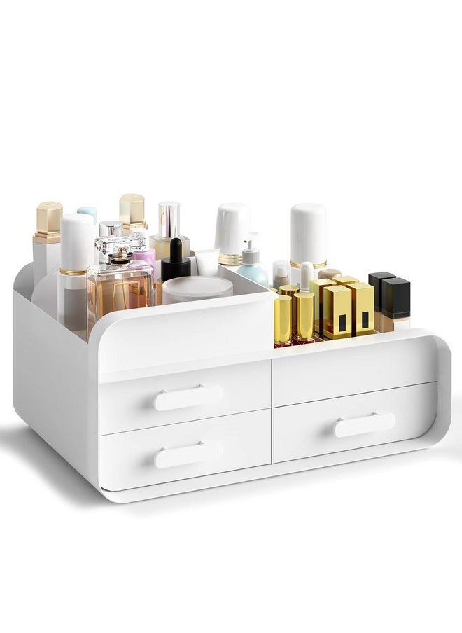 HOUSE OF QUIRK Makeup Organiser Cosmetic Storage Box, Make Up Organizer Dressing Table Plastic Cosmetics Holder With Drawer (White)