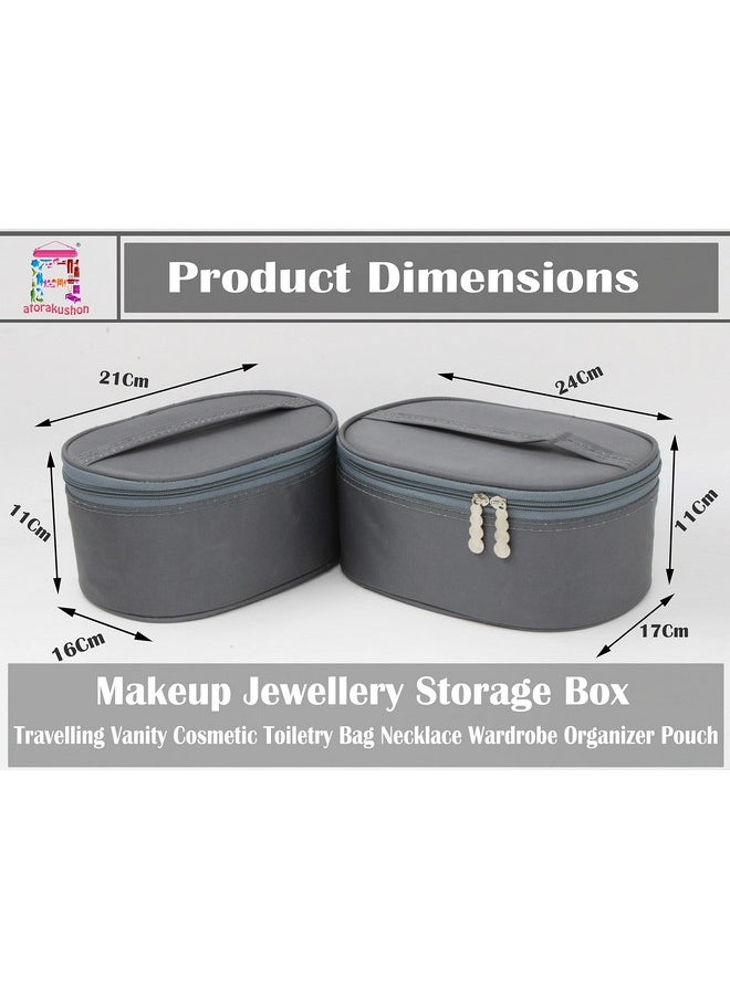 atorakushon Fabric Makeup Wardrobe Jewellery Organiser Pouch Kit Locker For Women Necklace Cosmetic Storage Box Travel Vanity Case Set Of 2 Grey