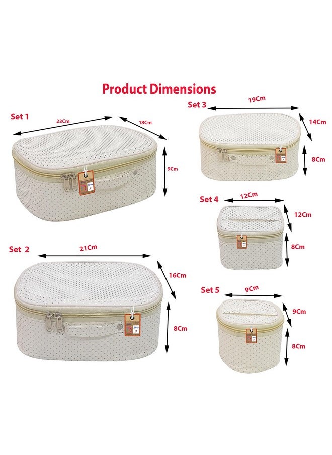 atorakushon Fabric Dotted Cream Makeup Storage Box Travelling Vanity Cosmetic Toiletry Bag Necklace Wardrobe Organizer Jewellery Pouch For Women'S