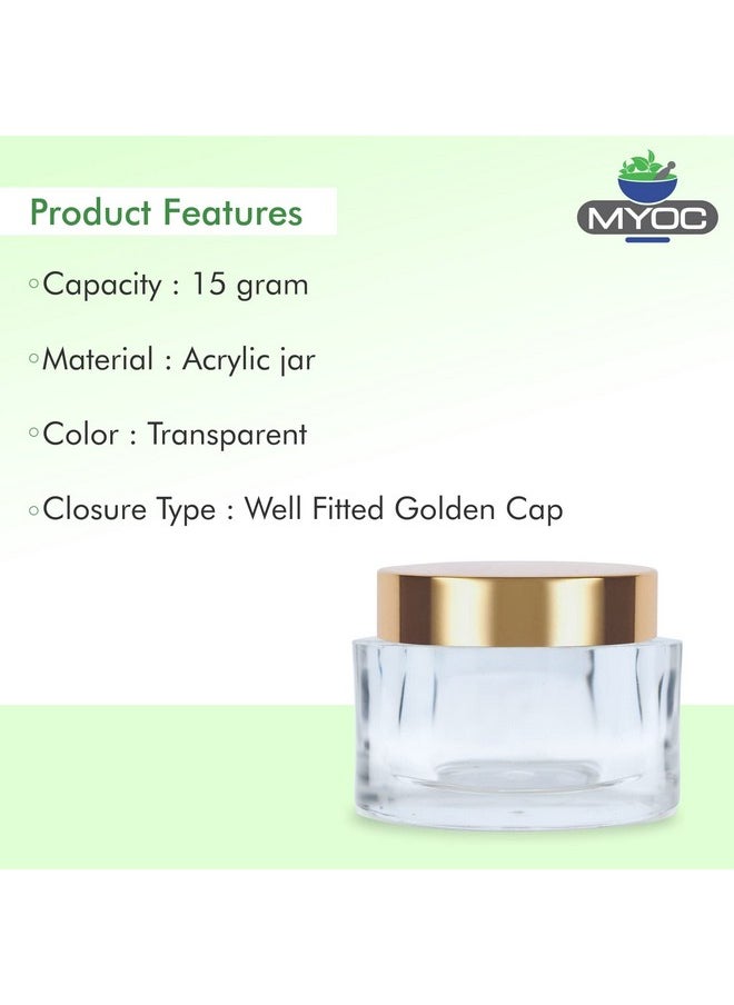 Myoc Empty Transparent Oval Acrylic San Jars With Golden Caps For Lip Balm, Lip Scrub, Creams, Pigments, Leakproof, Reusable Cosmetic Container For Makeup & Diy Beauty Products - 15Gm(Pack Of 4)