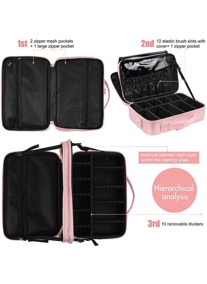 INOVERA (LABEL) Nylon Makeup Organizer Bag,Cosmetic Bag Professional Storage With Adjustable Compartment (Rose Gold, Medium - (34L X 23B X 12H Cm))