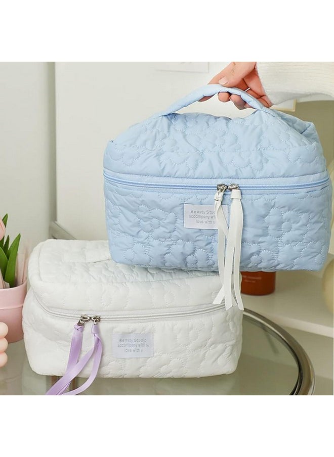 HOUSE OF QUIRK Flower Quilting Cloth Makeup Bag Travel Toiletry Bag With Handle Organizer For Women Girls (White)