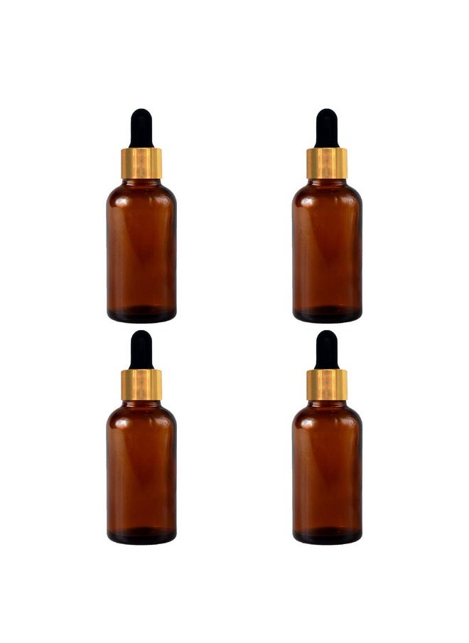 Devinez Amber Color Round Glass Bottle, 50 Ml - Set Of 4 With Dropper And Cap For Essential Oils, Blends, Diy Skin Care, Cosmetics, Multipurpose Bottle For Home And Travel Purpose