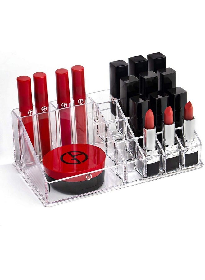 INOVERA (LABEL) Plastic 16 Compartment Cosmetic Display Cases Makeup Lipstick Storage Organizer Holder Box Case,Transparent (22L X 12.2W X 7.5H)