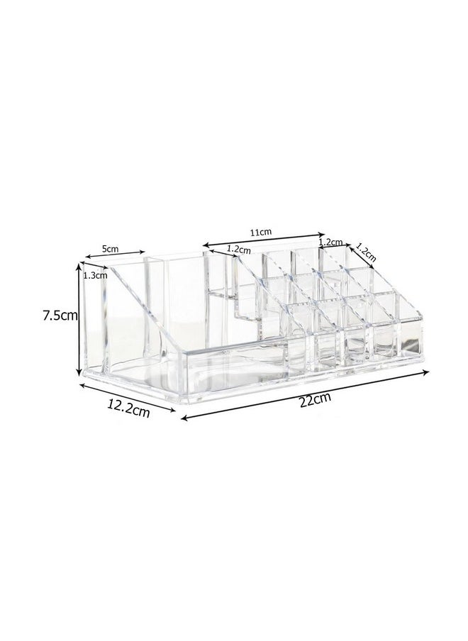 INOVERA (LABEL) Plastic 16 Compartment Cosmetic Display Cases Makeup Lipstick Storage Organizer Holder Box Case,Transparent (22L X 12.2W X 7.5H)